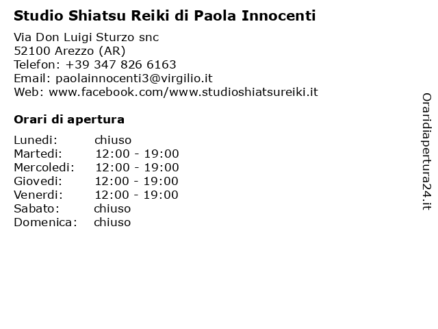 Orari di apertura Studio Shiatsu Reiki di Paola Innocenti